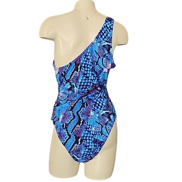 Snakeskin Knot Waist 1 Shoulder 1 piece swim suit bathing suit not worn bra pads - Picture 3 of 12